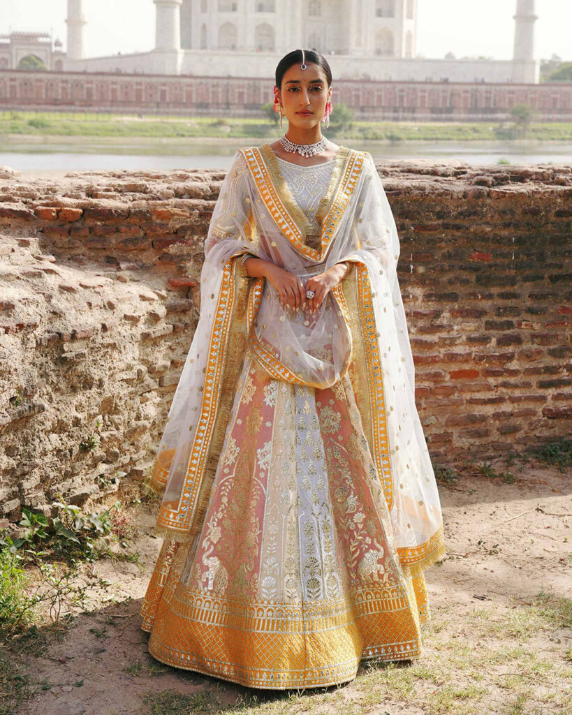 Lehenga With Yellow with Blue Accents