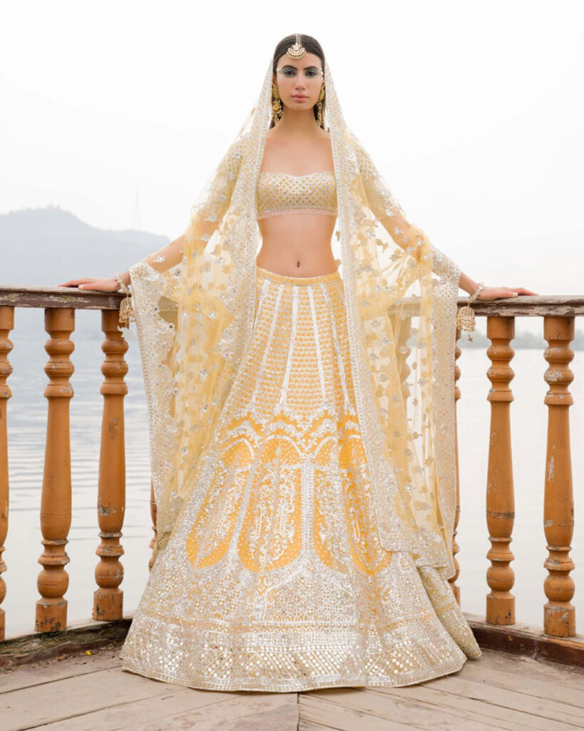 Traditional Yellow Lehengas with Floral Embroidery