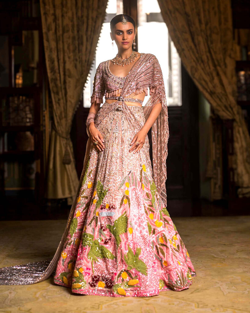 pink and silver lehenga