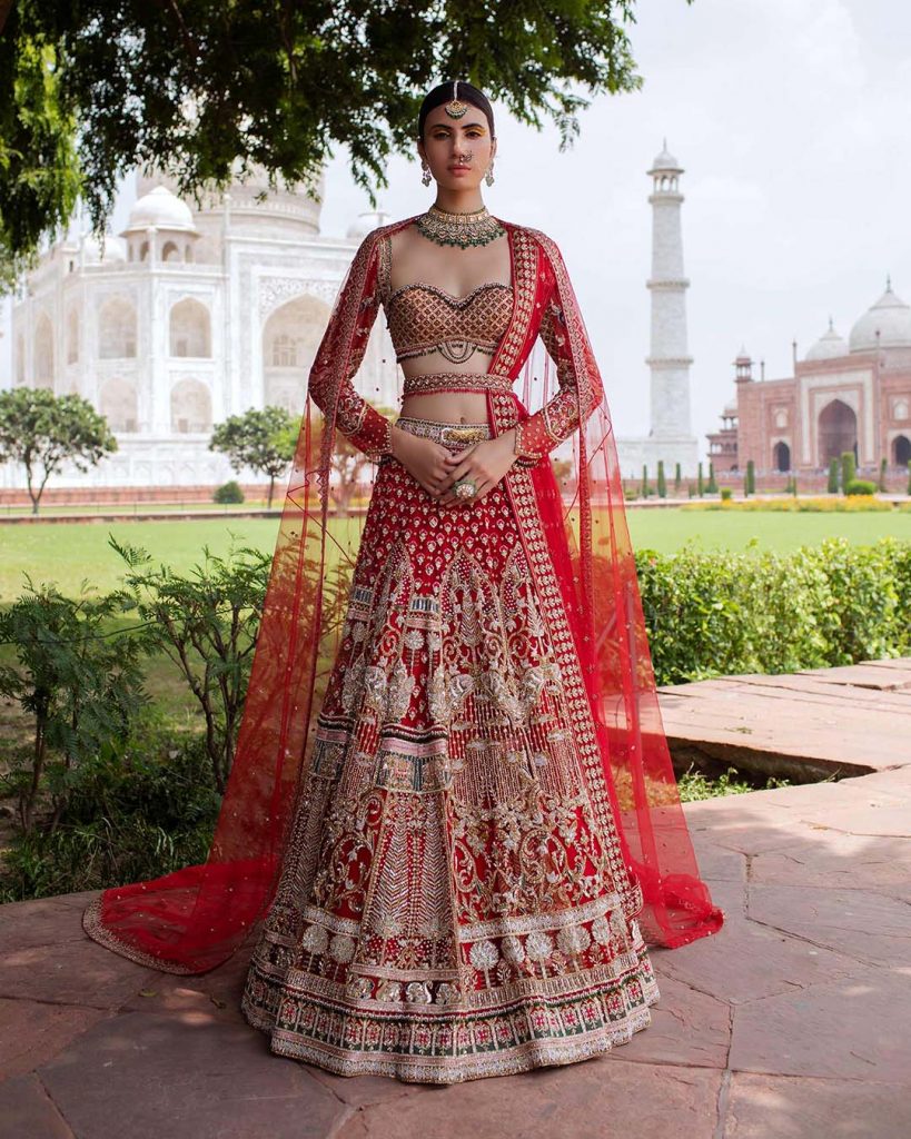 Bridal Red Multi Heavy Embroidered Velvet Bridal Lehenga – Maharani