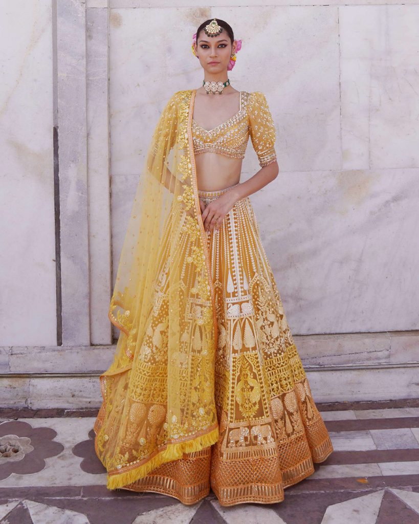 Luxury Banquet Wedding With A Yellow Lehenga With Floral Embroidery & A  Traditional Red Wedding Lehenga To Bookmark! - Witty Vows