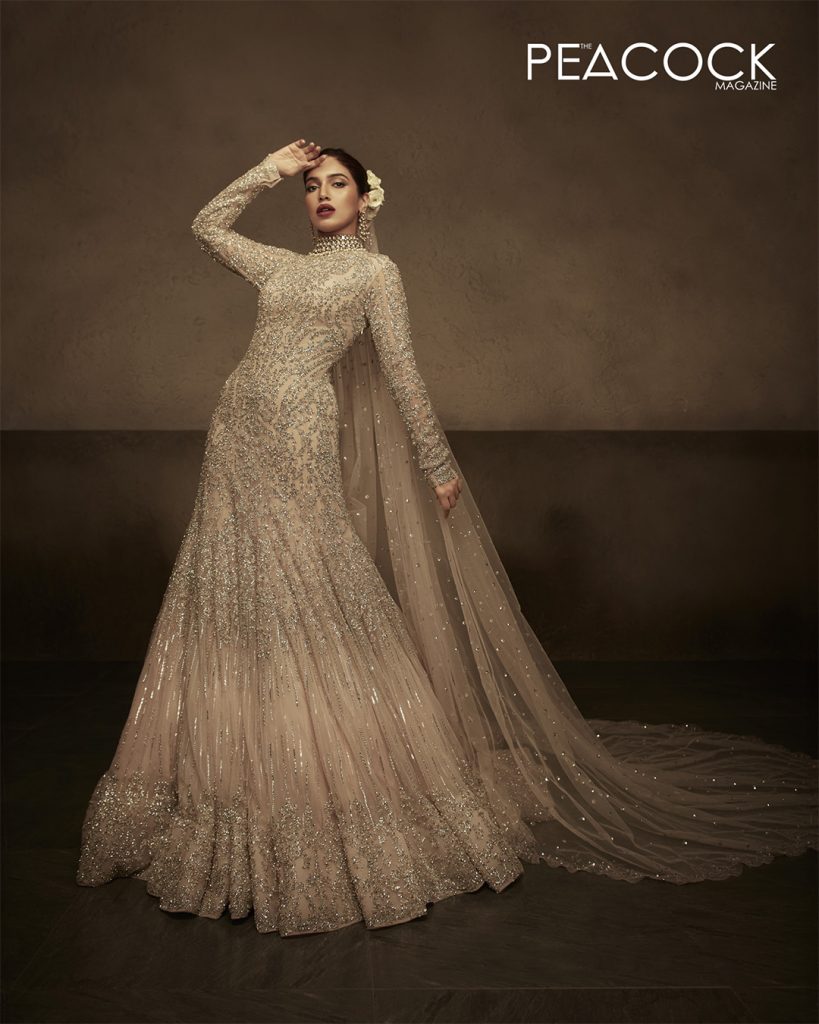 Bhoomi pednekar - Silver beige bridal Gown set-4