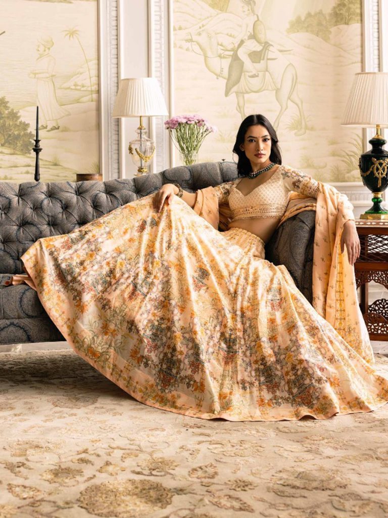 Buy Olive Green Vasansi Silk Printed Lehenga Set Online – Vasansi Jaipur
