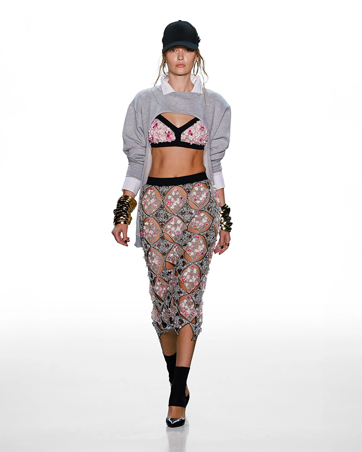 SHEER, CUT-OUT BRALETTE AND long skirts WITH ARM WARMER