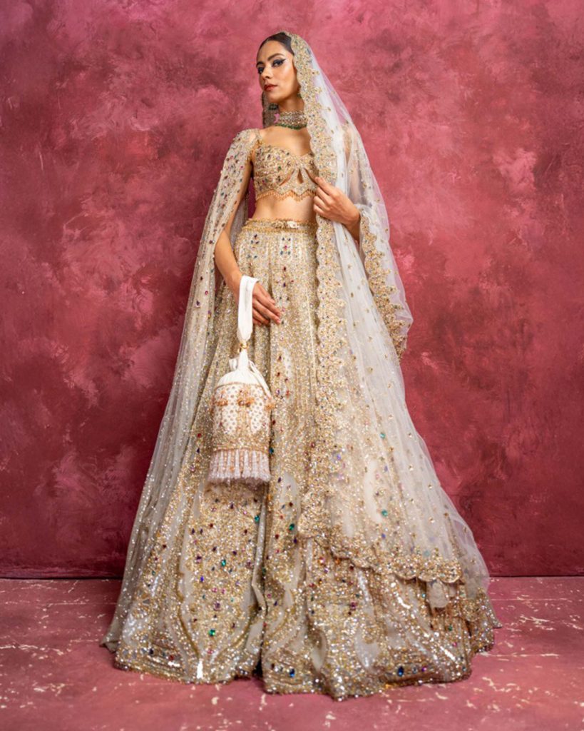 VICTOIRE BRIDAL beige bridal lehenga