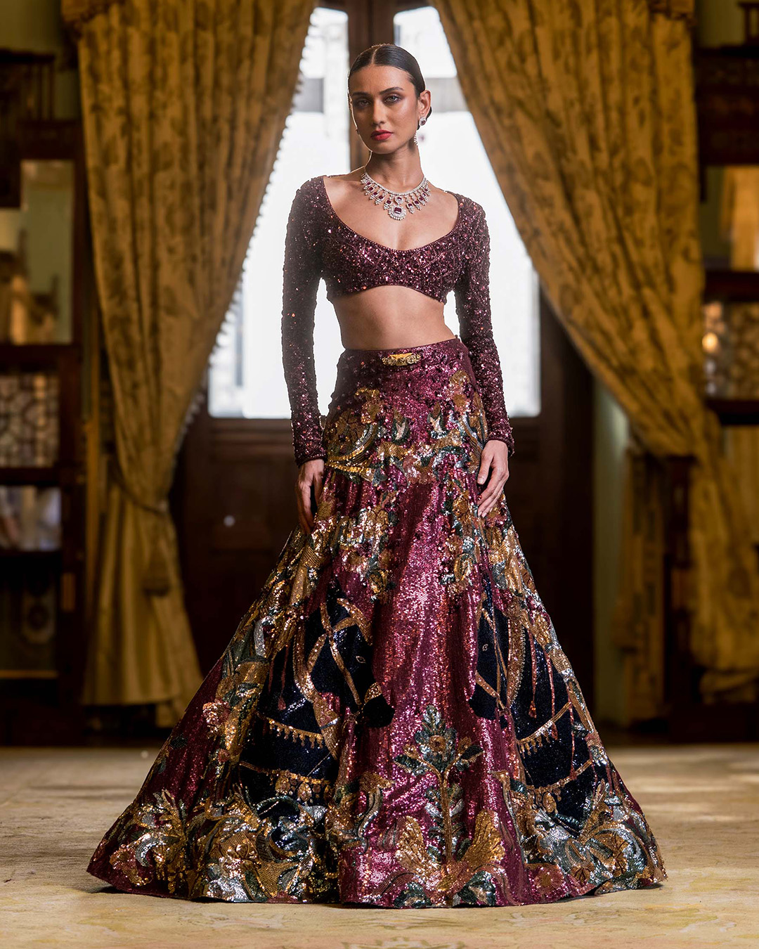 multicoloured bridal lehenga