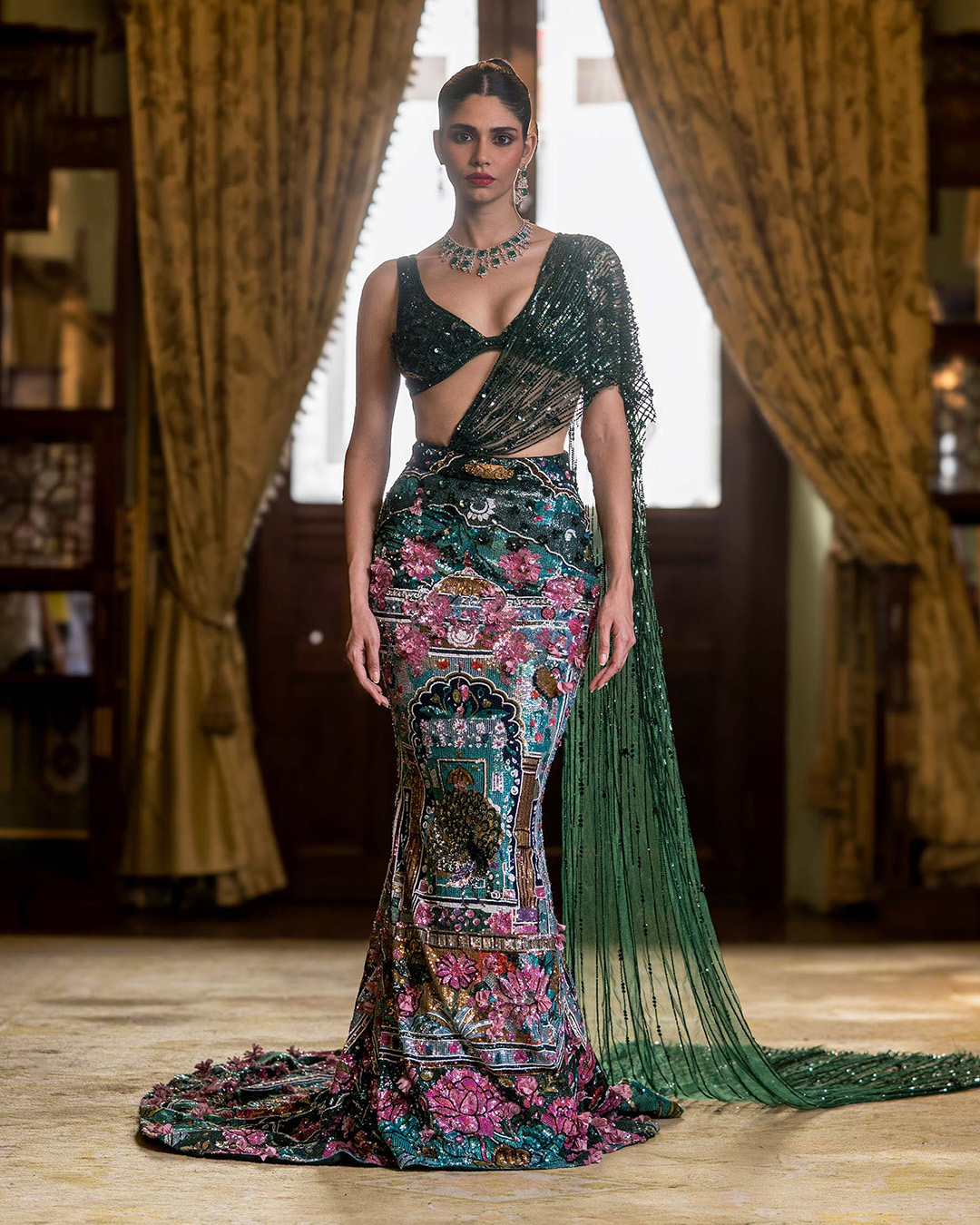 multicoloured bridal lehenga