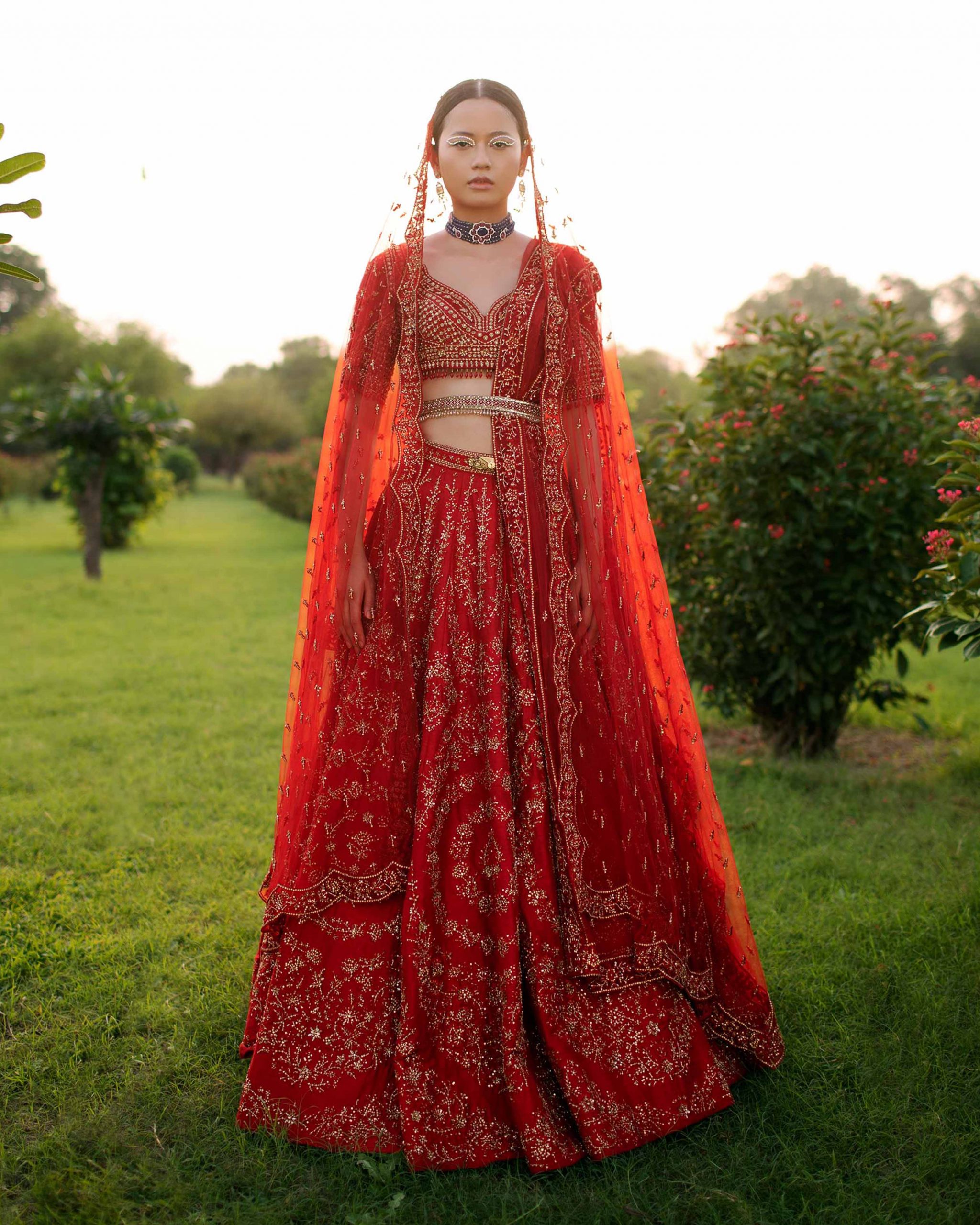 red lehenga