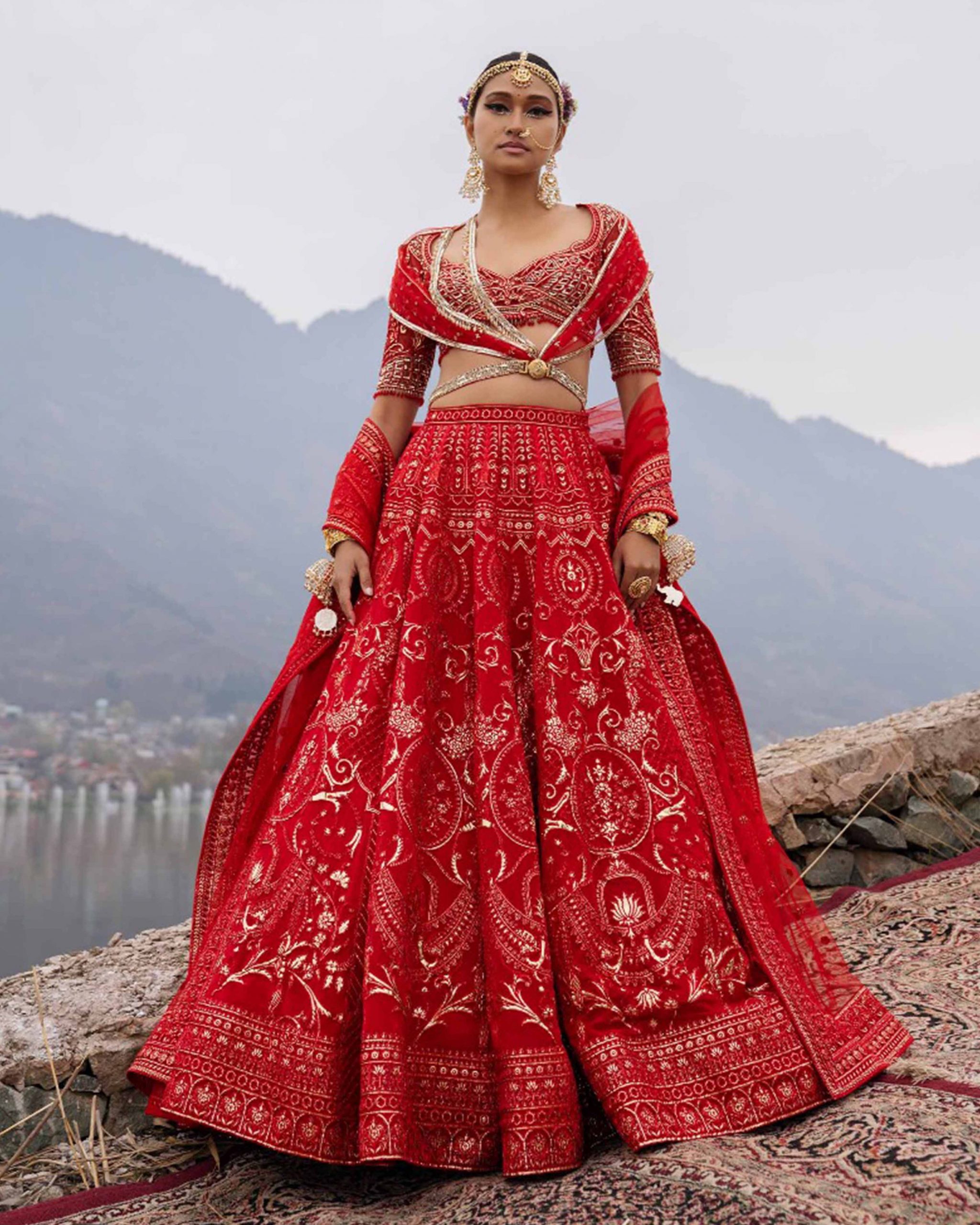 red designer bridal lehenga