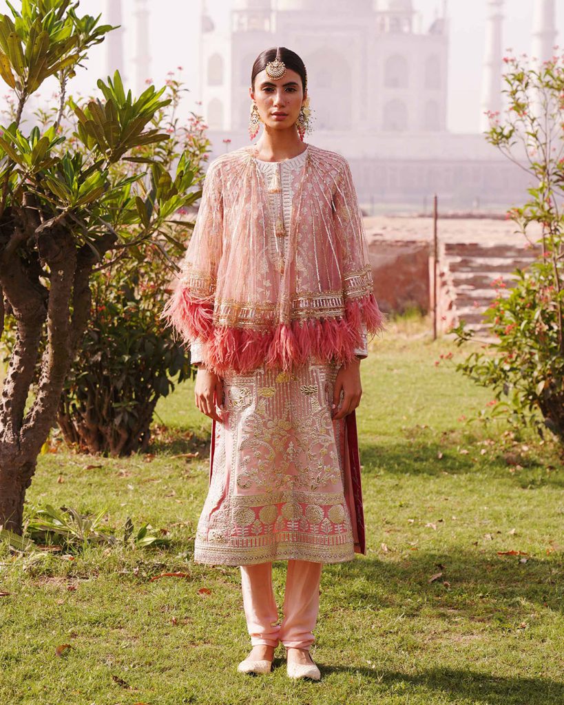 kurti with feather shrug party wear