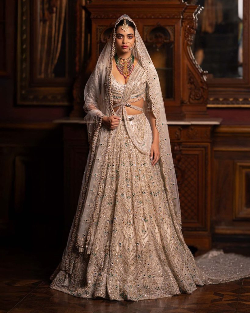 Abrielle Ivory Lehenga Set Skirt Replete With Silver Embroidery