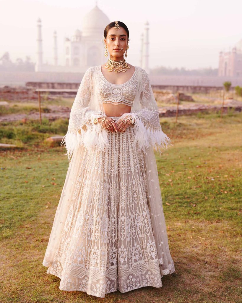 feather accent lehenga