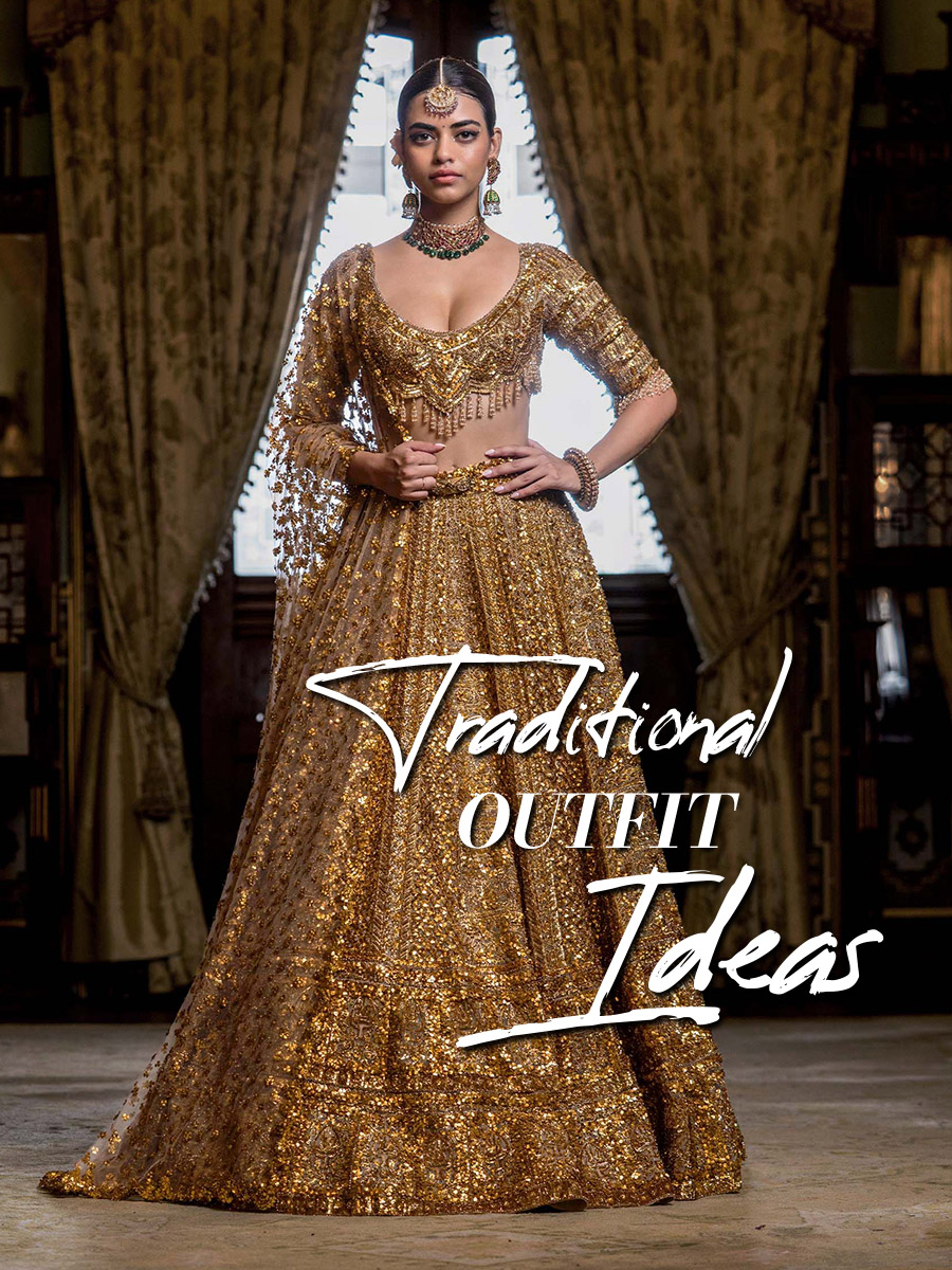traditional outfit ideas -gold lehenga
