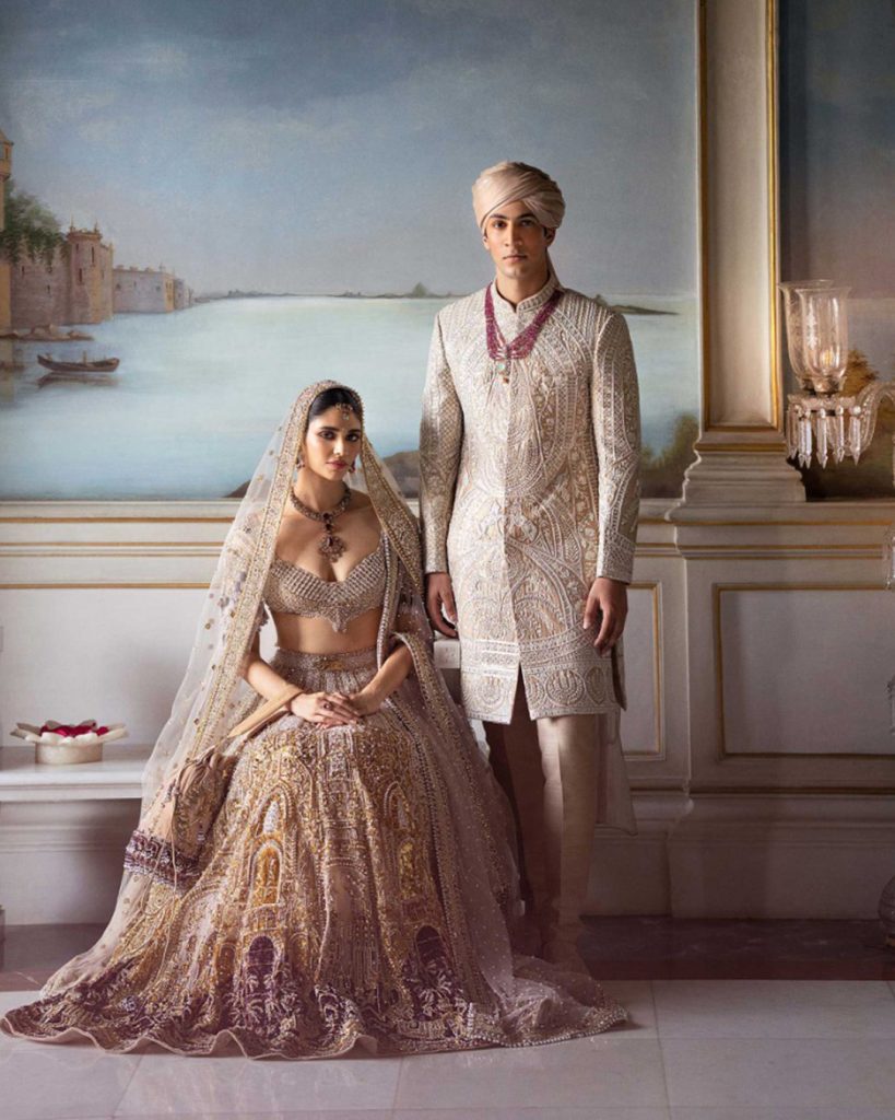 pastels and minimalist lehenga and sherwnai