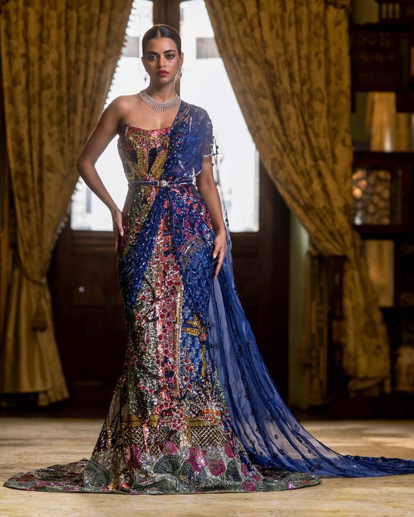 Embellished statement gown for an Indian engagement ceremony