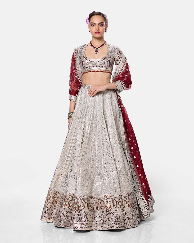 Burgundy Ivory Lehenga