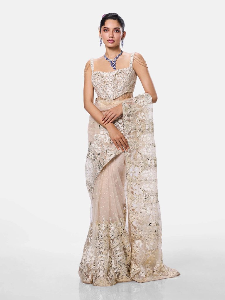 Ivory Cascade Saree